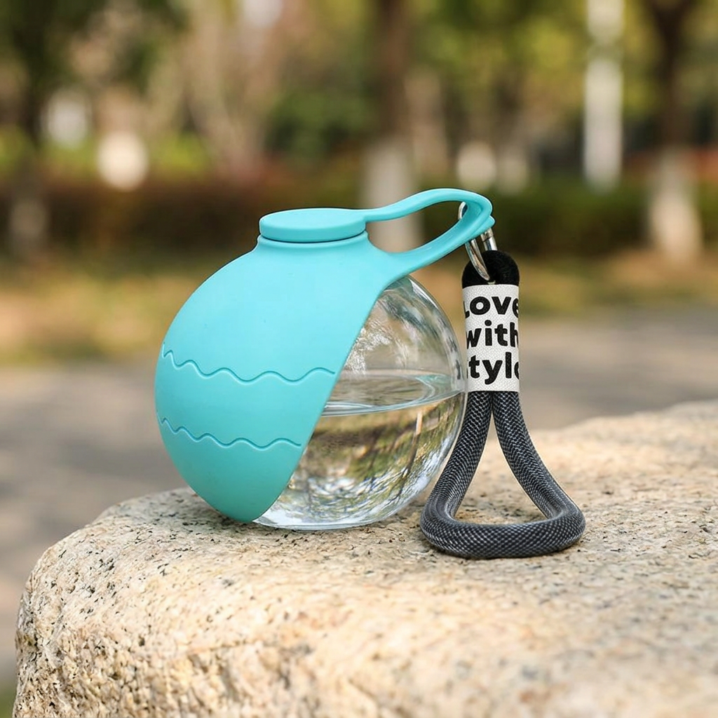 Gourde bleue à bol pliable en décor naturel
